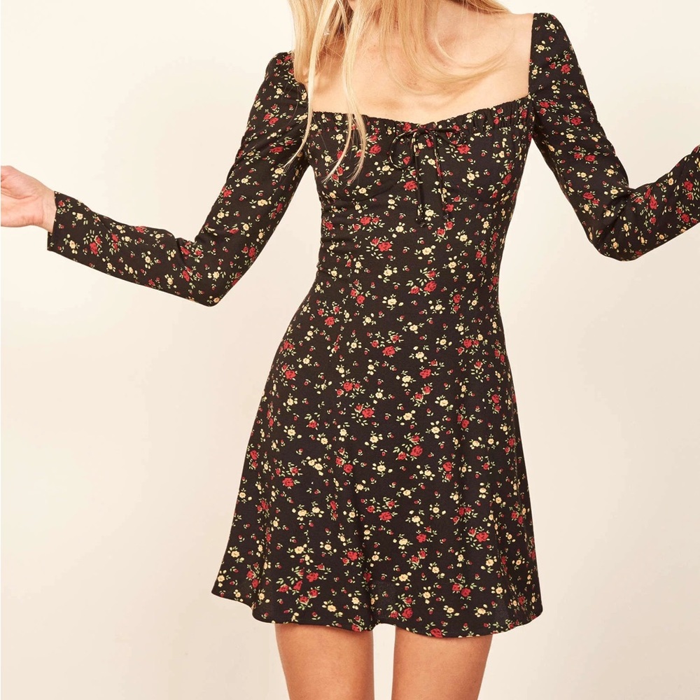 Reformation Black Floral Mini Dress